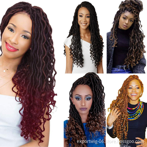 Goddess Locs Crochet Hair Extensions Solid And Ombre Color Curly Faux Locks Hair 18inch Synthetic Fiber Goddess Locs